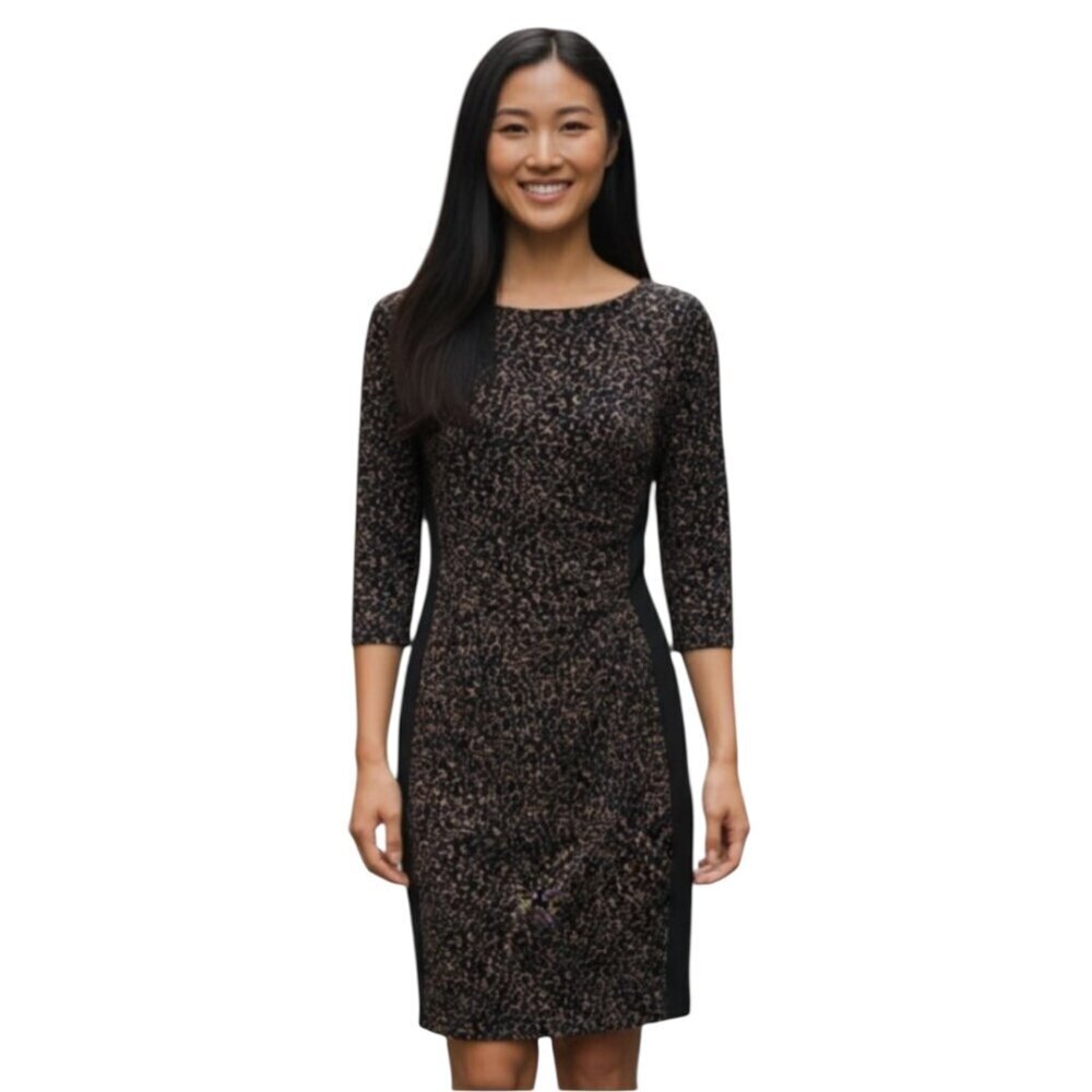 Ralph Lauren Black and Brown Leopard Print Ruched Jersey Sheath Dress Size 0